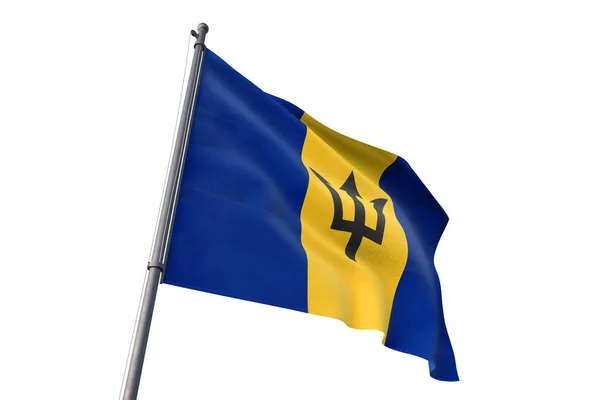 Barbados Vlag Zwaaien Geïsoleerde Witte Achtergrond Wind — Stockfoto
