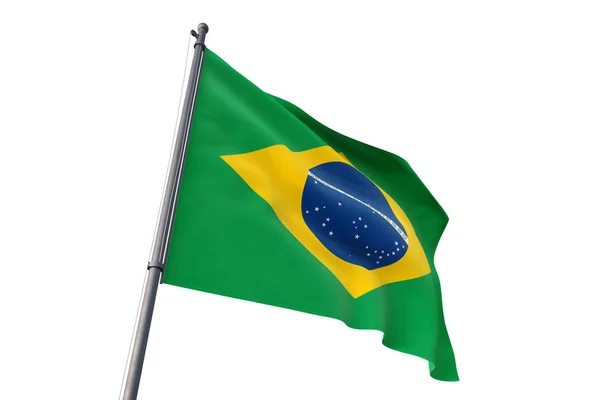Βραζιλία Σημαία Κυματίζει Απομονωμένες Λευκό Φόντο Τον Άνεμο — Φωτογραφία Αρχείου