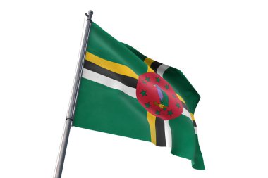 Dominika rüzgarda dalgalanan izole beyaz arka plan bayrak