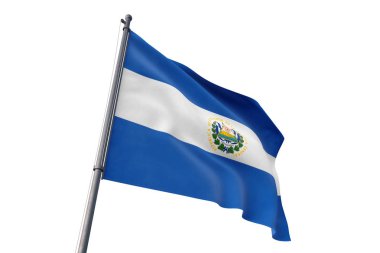 El Salvador rüzgarda dalgalanan izole beyaz arka plan bayrak