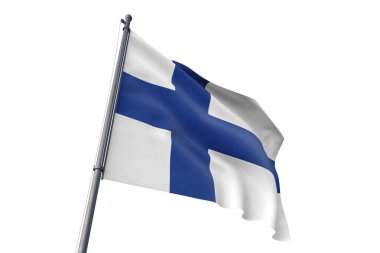 Finlandiya bayrak izole beyaz arka plan üzerinde Rüzgar sallayarak