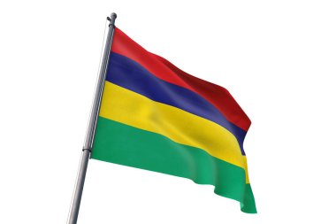 Mauritius rüzgarda dalgalanan izole beyaz arka plan bayrak