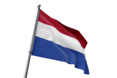 Hollanda bayrağı sallayarak izole beyaz arka plan üzerinde Rüzgar