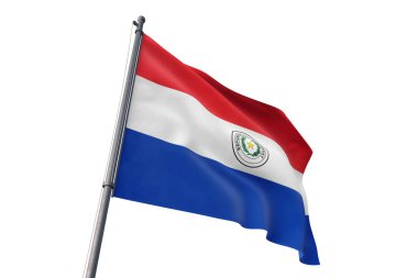 Paraguay rüzgarda dalgalanan izole beyaz arka plan bayrak