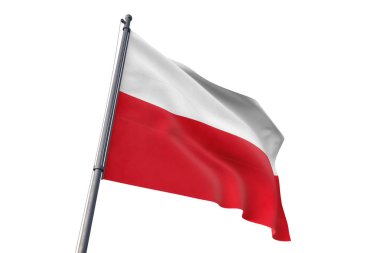 Polonya bayrak izole beyaz arka plan üzerinde Rüzgar sallayarak