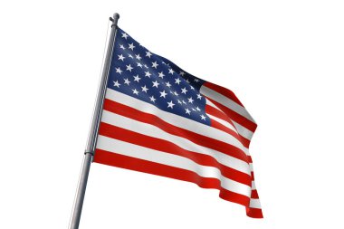 Amerika Birleşik Devletleri bayrağı sallayarak izole beyaz arka plan üzerinde Rüzgar