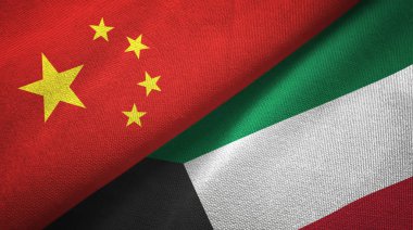 Çin ve Kuveyt bayrakları birlikte ilişkiler tekstil kumaş, kumaş doku