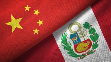 Çin ve Peru bayrakları birlikte ilişkiler tekstil kumaş, kumaş doku