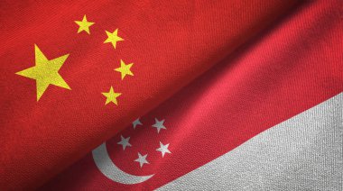 Çin ve Singapur bayrakları birlikte ilişkiler tekstil kumaş, kumaş doku