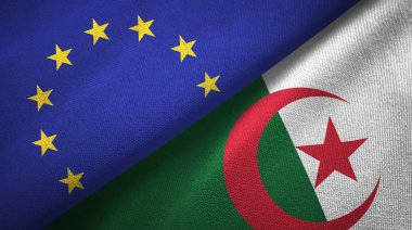 Avrupa Birliği ve Cezayir bayrakları birlikte ilişkiler tekstil kumaş, kumaş doku