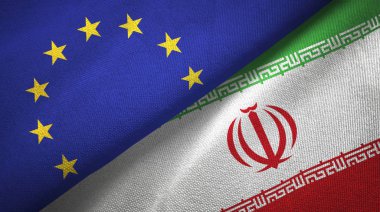 Avrupa Birliği ve Iran bayrakları birlikte ilişkiler tekstil kumaş, kumaş doku