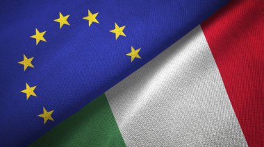 Avrupa Birliği ve İtalya bayrakları birlikte ilişkiler tekstil kumaş, kumaş doku