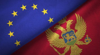Avrupa Birliği ve Karadağ bayrakları birlikte ilişkiler tekstil kumaş, kumaş doku