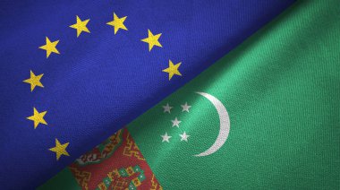 Avrupa Birliği ve Türkmenistan bayrakları birlikte ilişkiler tekstil kumaş, kumaş doku