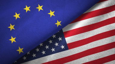 Avrupa Birliği ve Amerika Birleşik Devletleri bayrakları birlikte ilişkiler tekstil kumaş, kumaş doku