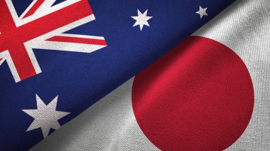 Avustralya ve Japonya bayrakları birlikte ilişkiler tekstil kumaş, kumaş doku