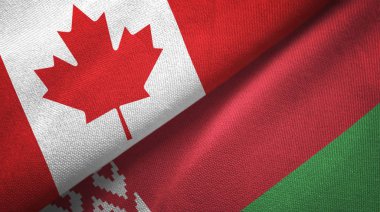 Kanada ve Beyaz Rusya bayrakları birlikte ilişkiler tekstil kumaş, kumaş doku
