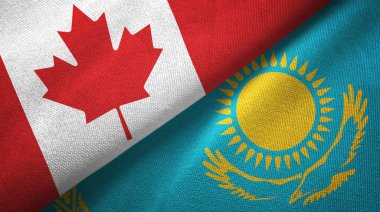 Kanada ve Kazakistan bayrakları birlikte ilişkiler tekstil kumaş, kumaş doku