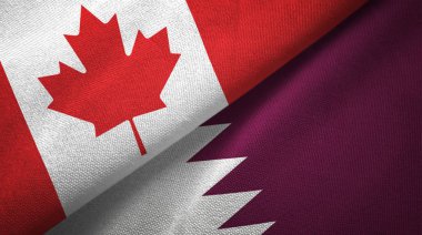 Kanada ve Katar bayrakları birlikte ilişkiler tekstil kumaş, kumaş doku