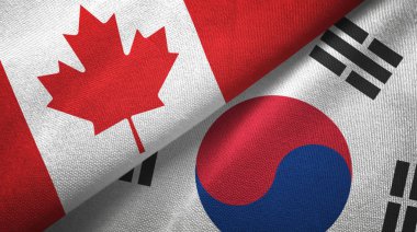 Kanada ve Güney Kore bayrakları birlikte ilişkiler tekstil kumaş, kumaş doku