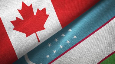 Kanada ve Özbekistan bayrakları birlikte ilişkiler tekstil kumaş, kumaş doku