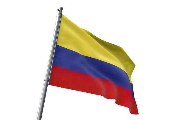 Κολομβία Σημαία Κυματίζει Απομονωμένες Λευκό Φόντο Τον Άνεμο — Φωτογραφία Αρχείου