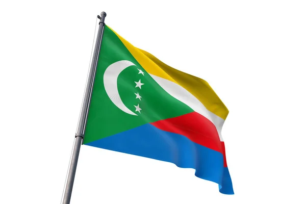 Comoros Flag Waving Isolated White Background Wind — Stock Photo, Image