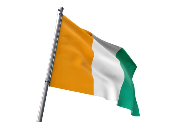Cote Ivoire Flagge Weht Isoliert Weißen Hintergrund Wind — Stockfoto