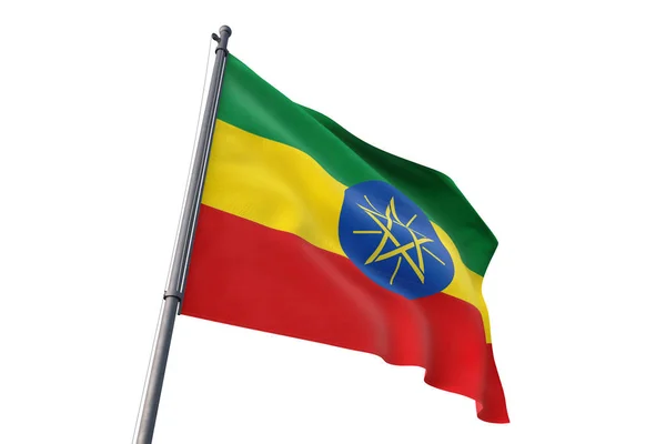 Bandera Etiopía Ondeando Fondo Blanco Aislado Viento — Foto de Stock