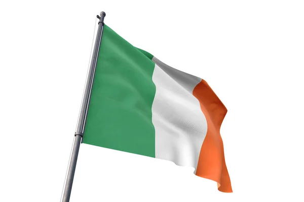 Bandeira Irlanda Acenando Isolado Fundo Branco Vento — Fotografia de Stock