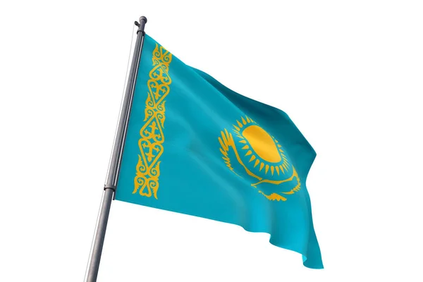 Kazachstan Vlag Zwaaien Geïsoleerde Witte Achtergrond Wind — Stockfoto