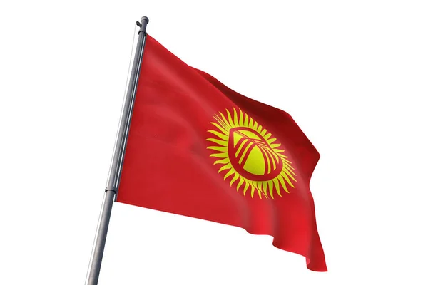 Kirgizië Vlag Zwaaien Geïsoleerde Witte Achtergrond Wind — Stockfoto