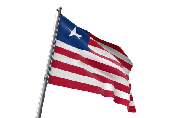 Liberia Vlag Zwaaien Geïsoleerde Witte Achtergrond Wind — Stockfoto