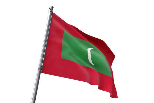 Maldív Szigetek Zászlót Lengetve Elszigetelt Fehér Háttér Szél — Stock Fotó