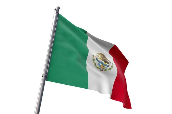 Mexikói Zászló Integet Elszigetelt Fehér Háttér Szél — Stock Fotó