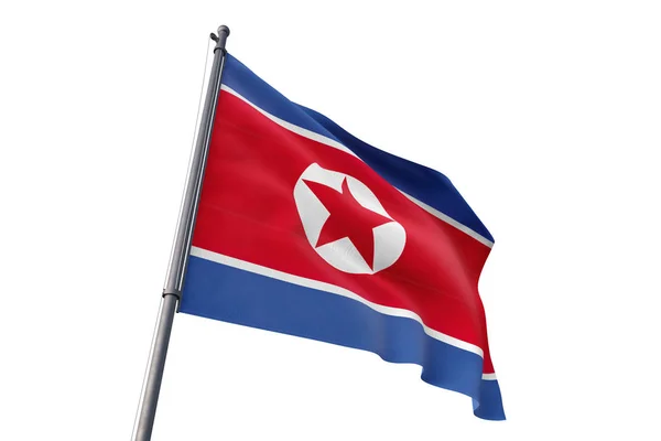 Bandeira Coreia Norte Acenando Fundo Branco Isolado Vento — Fotografia de Stock