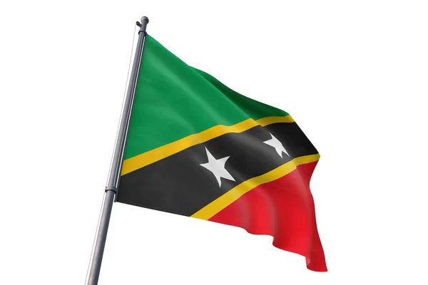 Saint Kitts Och Nevis Flagga Vajande Isolerade Vit Bakgrund Vinden — Stockfoto