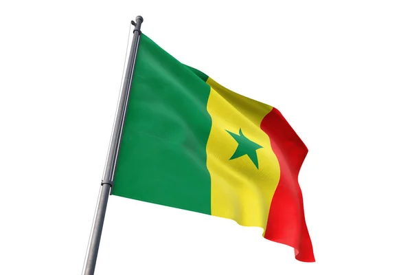 Senegal Vlag Zwaaien Geïsoleerde Witte Achtergrond Wind — Stockfoto