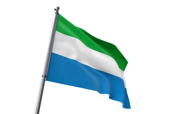 Флаг Сьерра Леоне Размахивает Изолированным Белым Фоном Ветру — стоковое фото