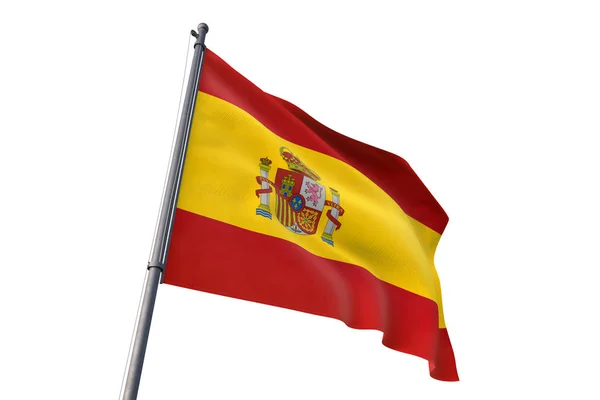 Bandera España Ondeando Fondo Blanco Aislado Viento — Foto de Stock