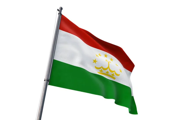 Τατζικιστάν Σημαία Κυματίζει Απομονωμένες Λευκό Φόντο Τον Άνεμο — Φωτογραφία Αρχείου