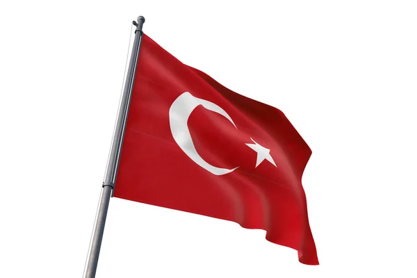 Turkiet Flagga Vajande Isolerade Vit Bakgrund Vinden — Stockfoto