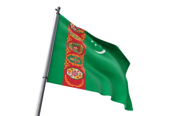 Bandera Turkmenistán Ondeando Fondo Blanco Aislado Viento — Foto de Stock