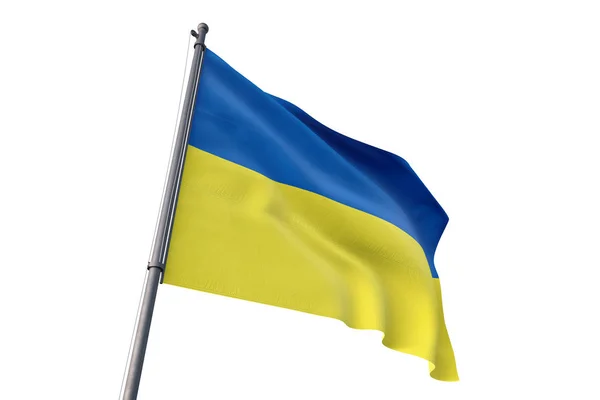Oekraïne Vlag Zwaaien Geïsoleerde Witte Achtergrond Wind — Stockfoto