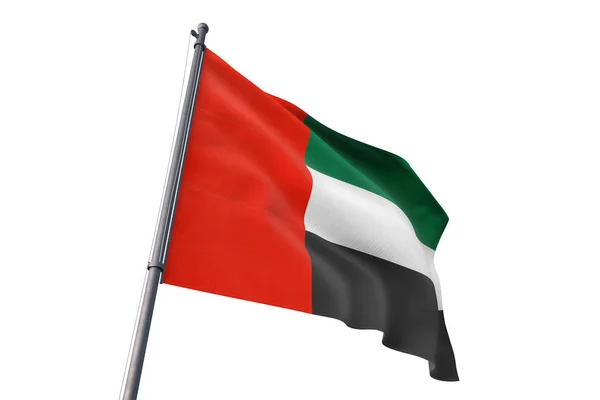 Bandera Los Emiratos Árabes Unidos Ondeando Fondo Blanco Aislado Viento — Foto de Stock