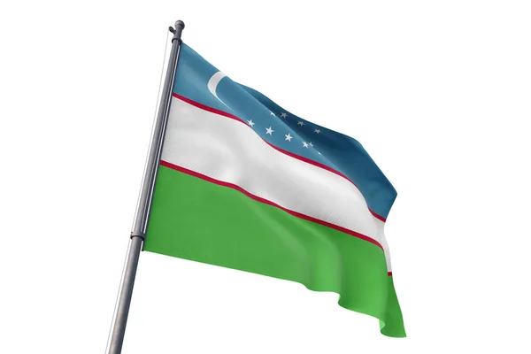 Bandiera Uzbekistan Sventola Isolato Sfondo Bianco Sul Vento — Foto Stock
