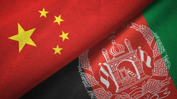 China Afghanistan Flags Together Relations Textile Cloth Fabric Texture — Stock Photo, Image