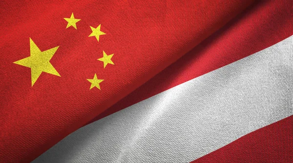Çin Avusturya Bayrakları Birlikte Ilişkiler Tekstil Kumaş Kumaş Doku — Stok fotoğraf