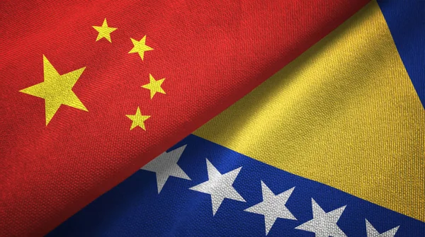 China Bosnia Herzegovina Banderas Juntas Relaciones Tela Textil Textura Tela — Foto de Stock