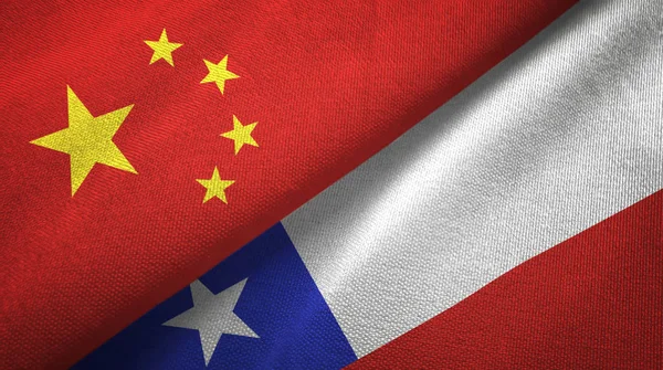 China and Chile flags together relations textile cloth, fabric texture